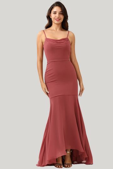 Desert Rose Spaghetti Straps Mermaid High Low Dress